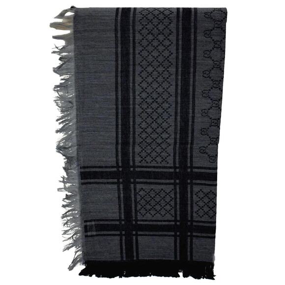 GUCCI Graphite Black Wool Silk Shawl Diamante GG Print Scarf Wrap 544615 NEW - Picture 3 of 12